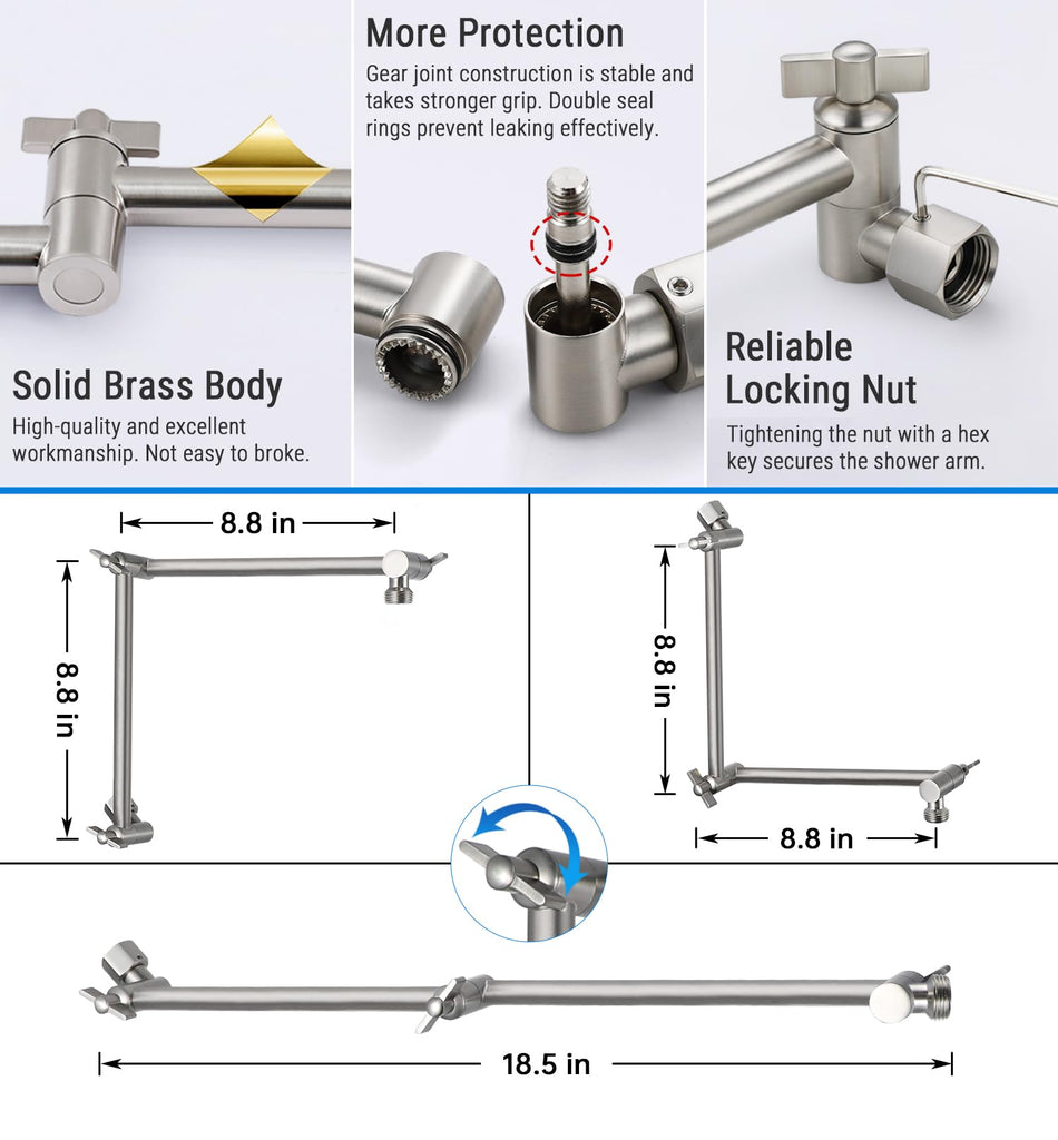 18 Inch Solid Brass Shower Head Extension Arm (Brushed Nickel)