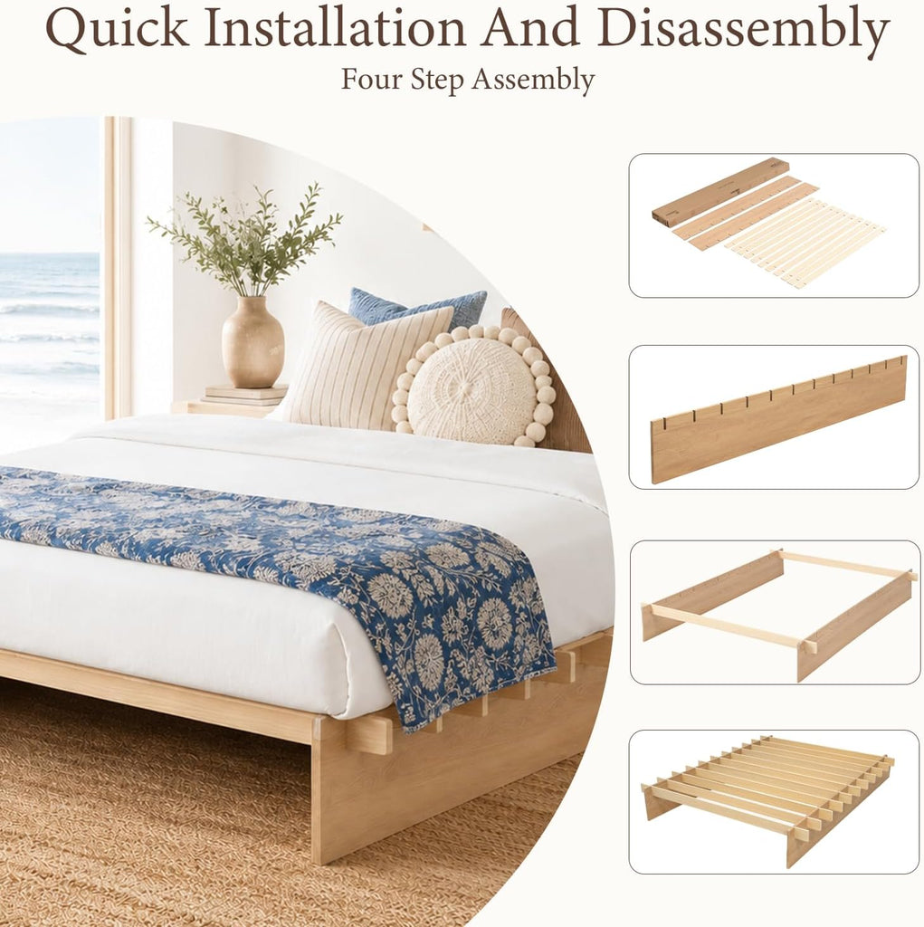 Wood King Platform Bed Frame, 3 Min Tool Free Assembly
