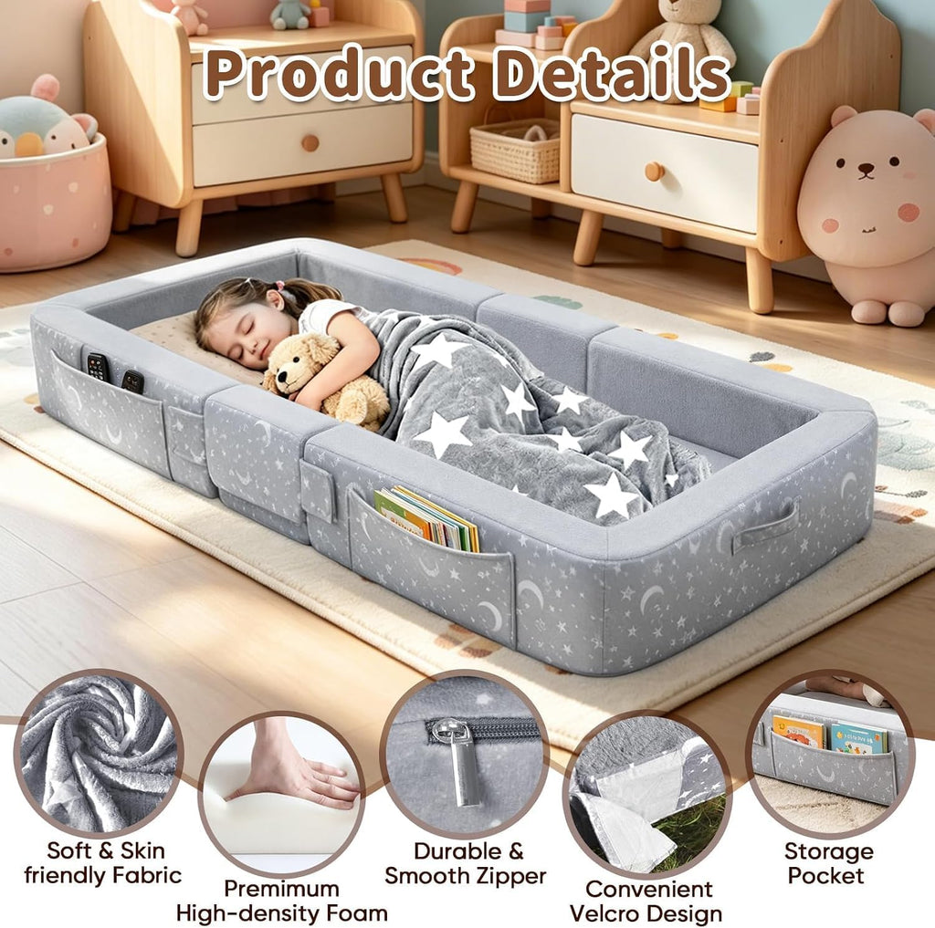 Portable Toddler Travel Bed No Assembly, Foldable Kids Toddler Floor Bed