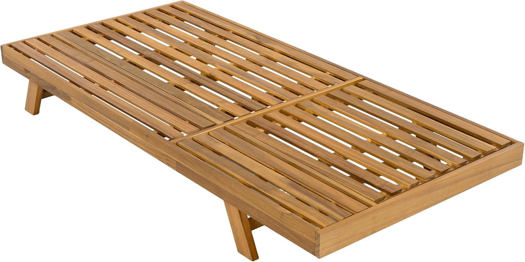 Acacia Wood Chaise Lounge with 4'' Cushion, Outdoor 79'' Patio Recliner Chair with 4-Position Adjustable
