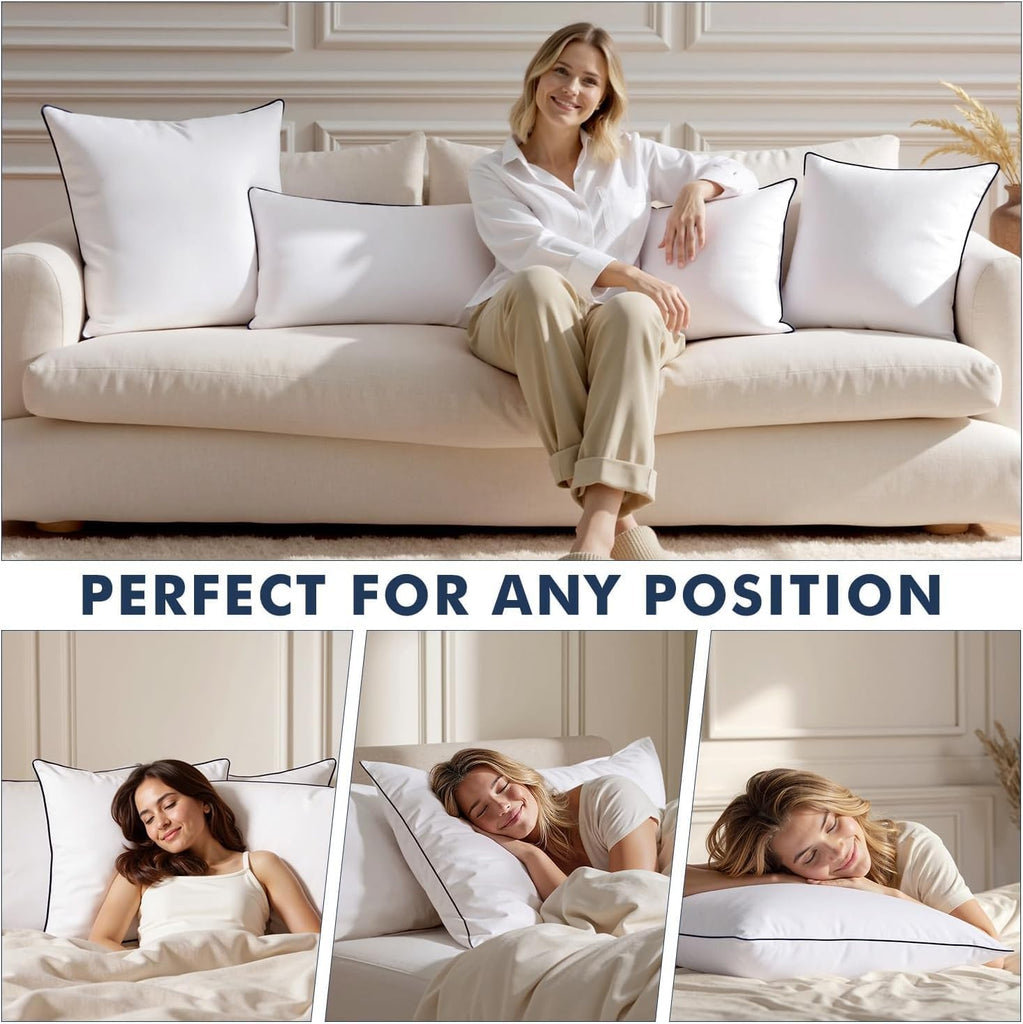 Goose Feather Down 20x20 Pillow Insert with 100% Down-Proof Cotton Cover, Soft Fluffy Decorative Pillow - Set of 2