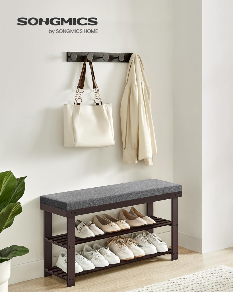 Bamboo Shoe Bench, 3-Tier Shoe Rack, 11.8 x 35.4 x 19.2 Inches