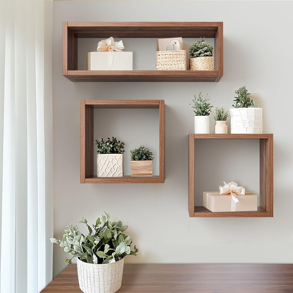 24in Floating Cube Shelves Set of 2, Display Shelves Wall Mount, Decorative Hanging Shelves Living Room Office, (Dark