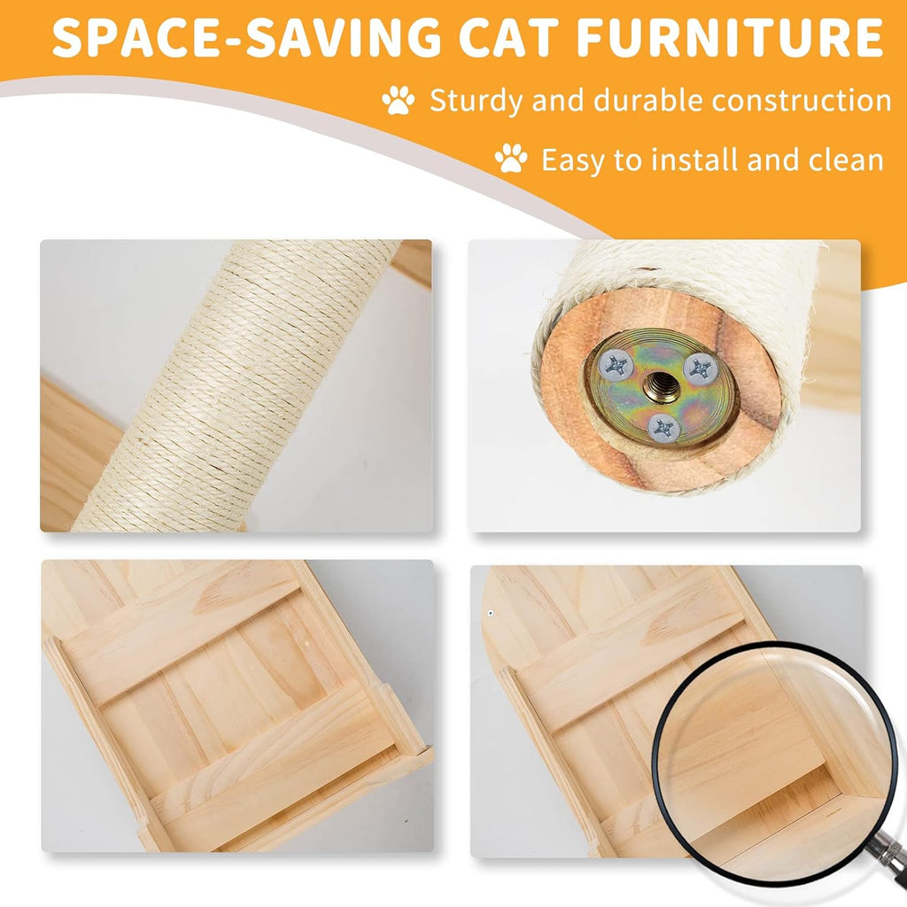Cat Wall Shelves for Large Cats - 9-Piece Wooden Wall-Mounted Cat Shelves Set, Kitty Climbing System with Perches