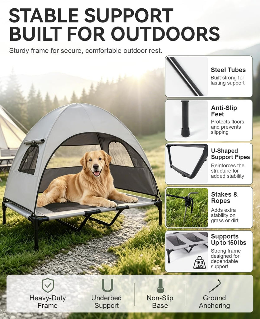 2-in-1 Elevated Dog Bed with Removable Canopy, (Large, 49x32x43in).