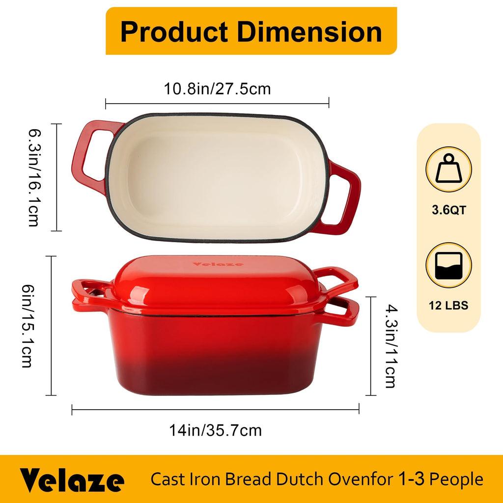 3.6 QT Oval Cast Iron Dutch Oven for Bread Baking, Offset Handles