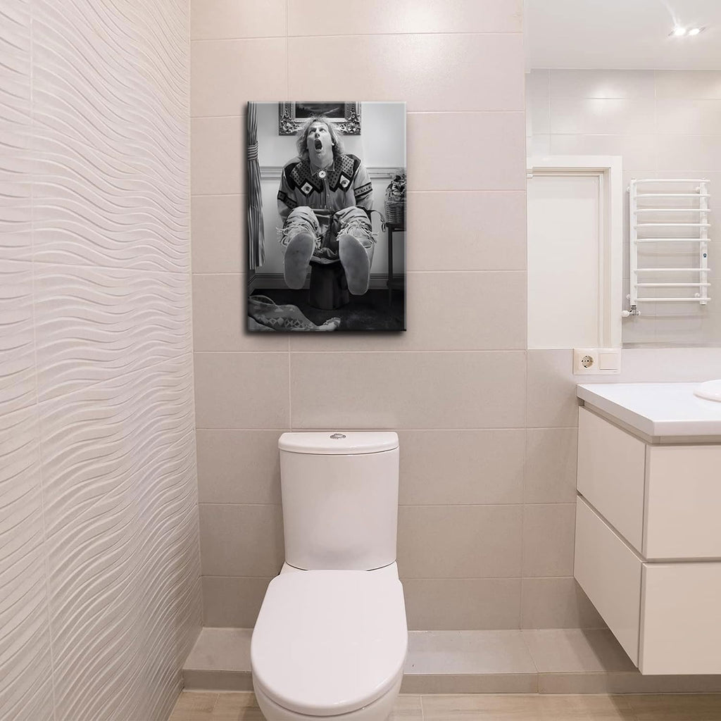 Funny Bathroom Wall Art Set of 2 - Black and White Vintage Humor Wall Decor, Dumb And Dumber Movie Posters Art, Funny