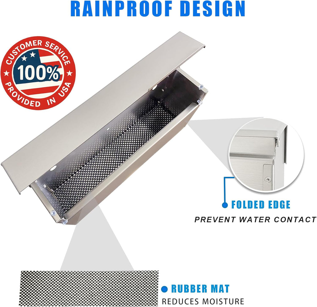 304 Stainless Steel Wall Mounted Mailbox Resistant Large Capacity Locking Outdoor Mailbox with Rainproof Design and
