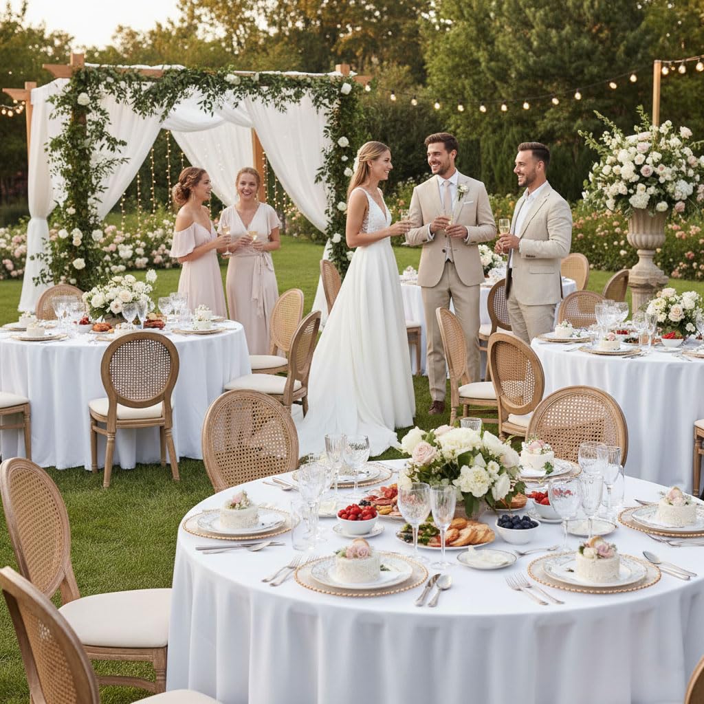 6 Pack White Round Tablecloths 120 Inch for 48"-96" Tables