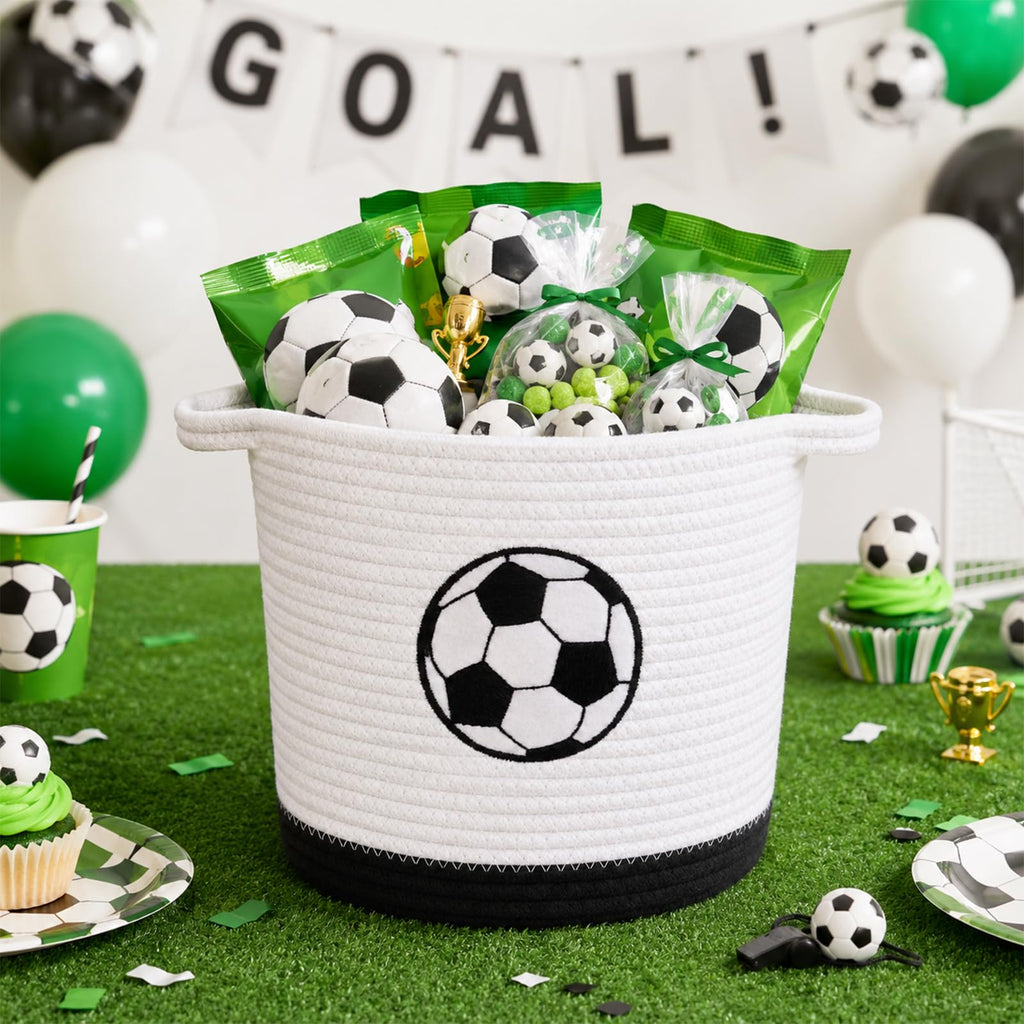 Large Soccer Woven Laundry Basket Hamper-Cotton Rope Storage Basket