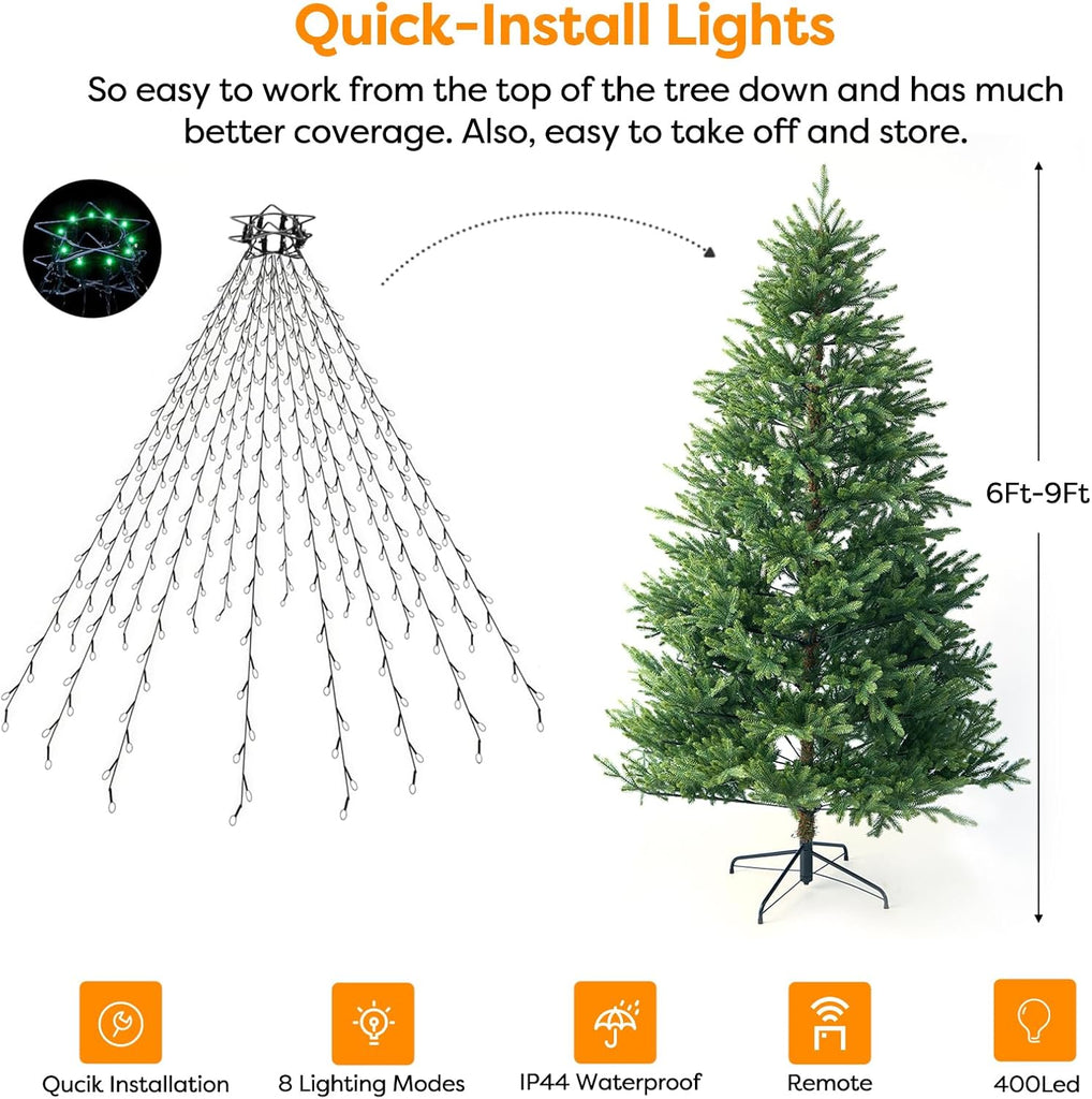 Christmas Tree Lights Multicolor Christmas Lights Outdoor Indoor 400Led 10 Lines with 8 Lighting Modes, Timer and
