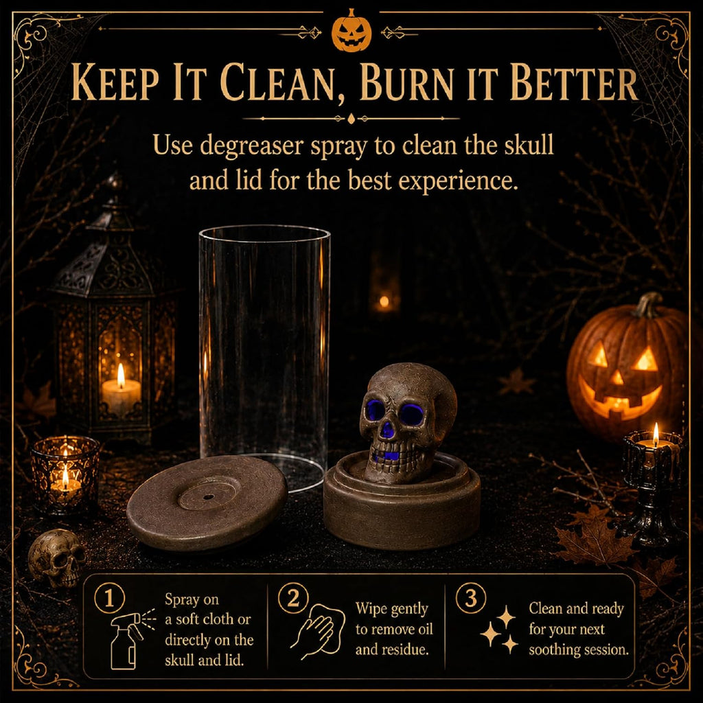 Skull Backflow Incense Burner with Glass Dome, Gothic Skeleton Incense Holder with Waterfall Smoke Effect & LED