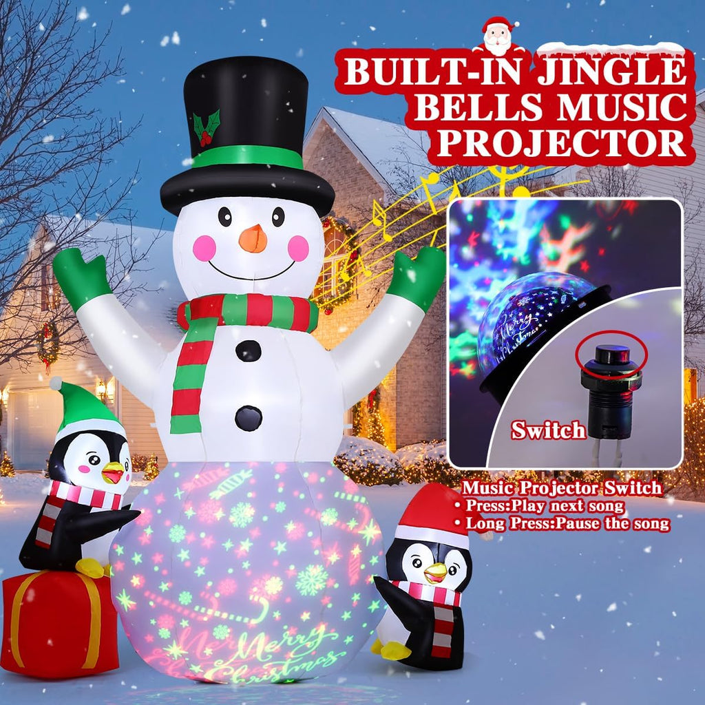 8.3 FT Christmas Inflatables Snowman Built-in Music Box & Rotating Colorful LED Lights, Christmas Inflatable Outdoor