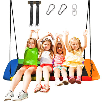 60 Inch Giant Platform Tree Swing for Kids and Adults, Indoor/Outdoor Adjustable Rectangle Swing with 2
