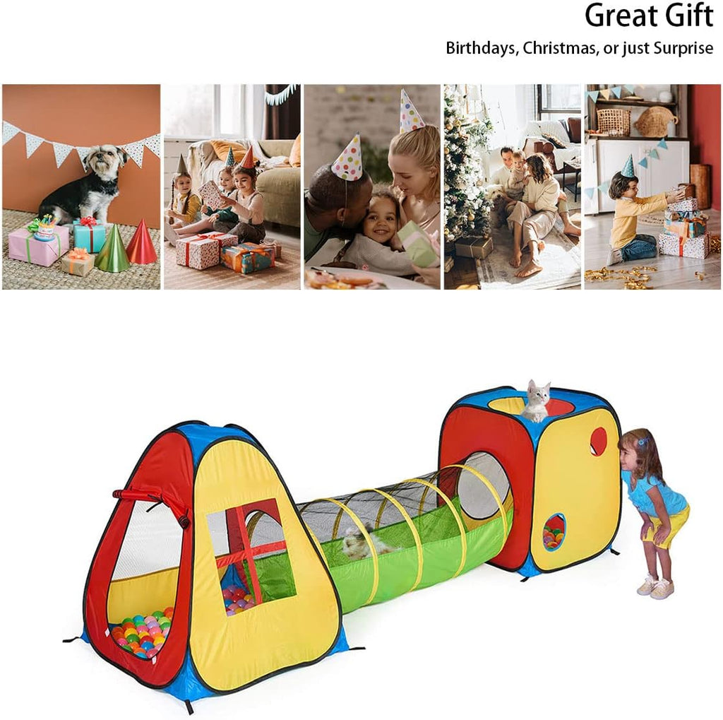 3 in 1 Pop Up Play Tent with Tunnel, Indoor/Outdoor Playhouse
