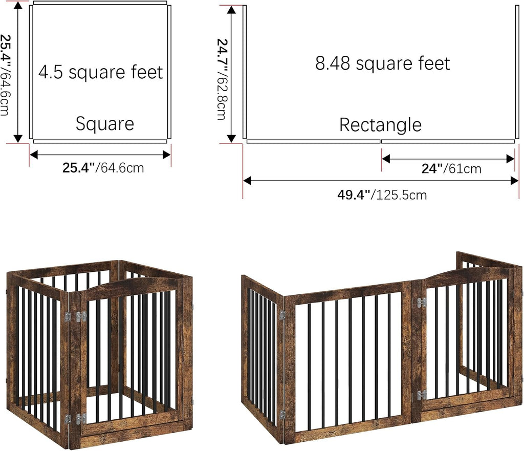 96" x 30", No-Assembly Wooden Dog Gate with Door, Rustic Brown