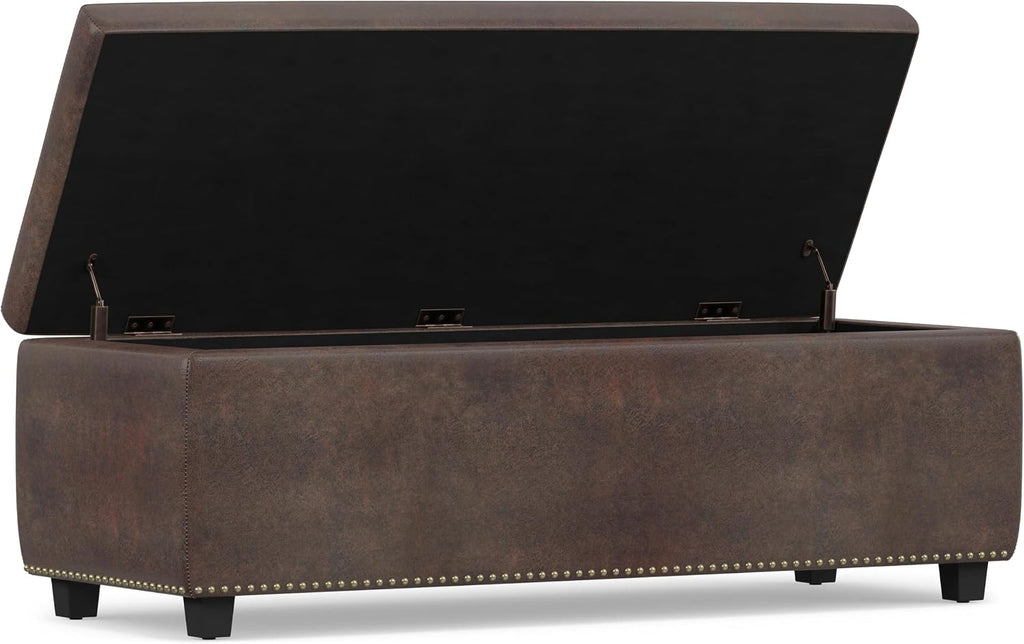 Kingsley 48" Wide Vegan Leather Storage Ottoman in Natural