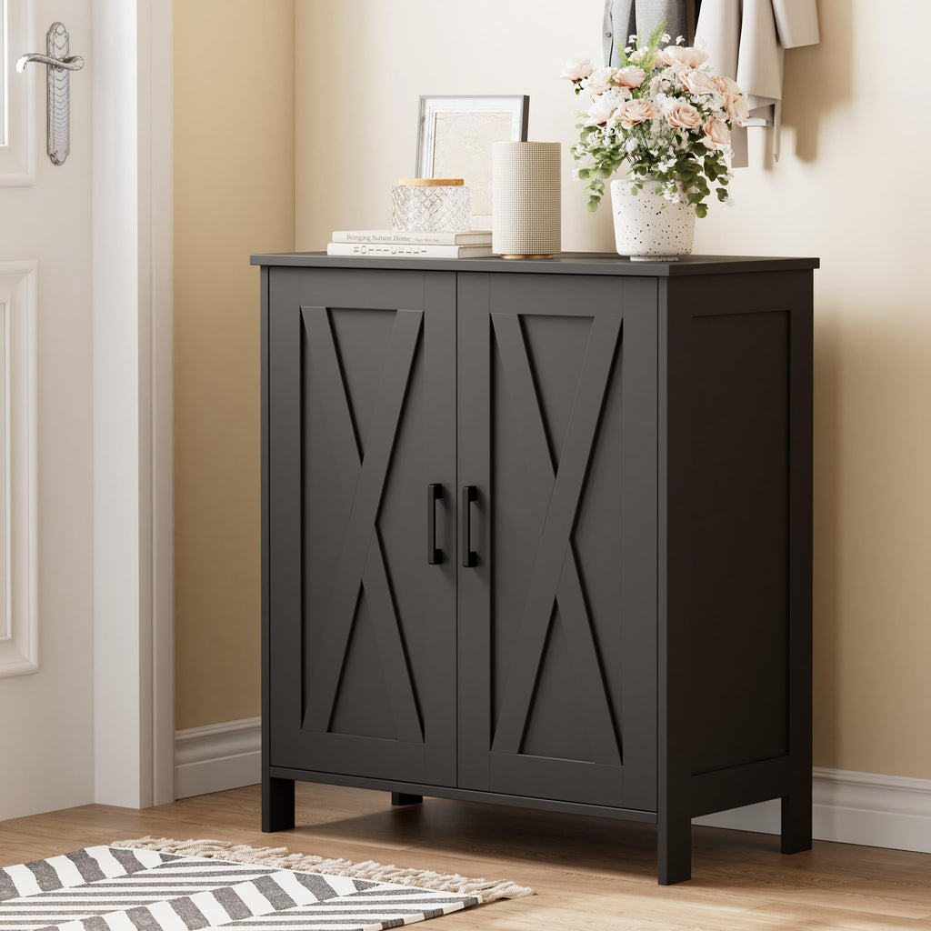Farmhouse Shoe Cabinet with 2 Barn Doors & Wood Legs