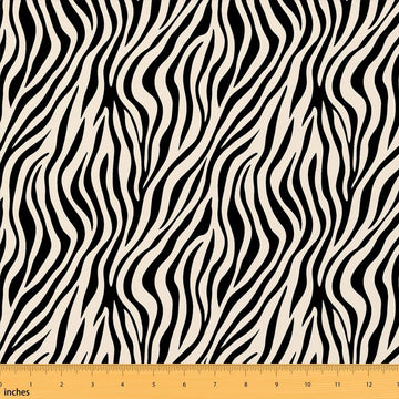 Zebra Print Decorative Indoor Outdoor Fabric, Abstract Black and Cream Soft Polyester No Stretch Rustic Jungle Style