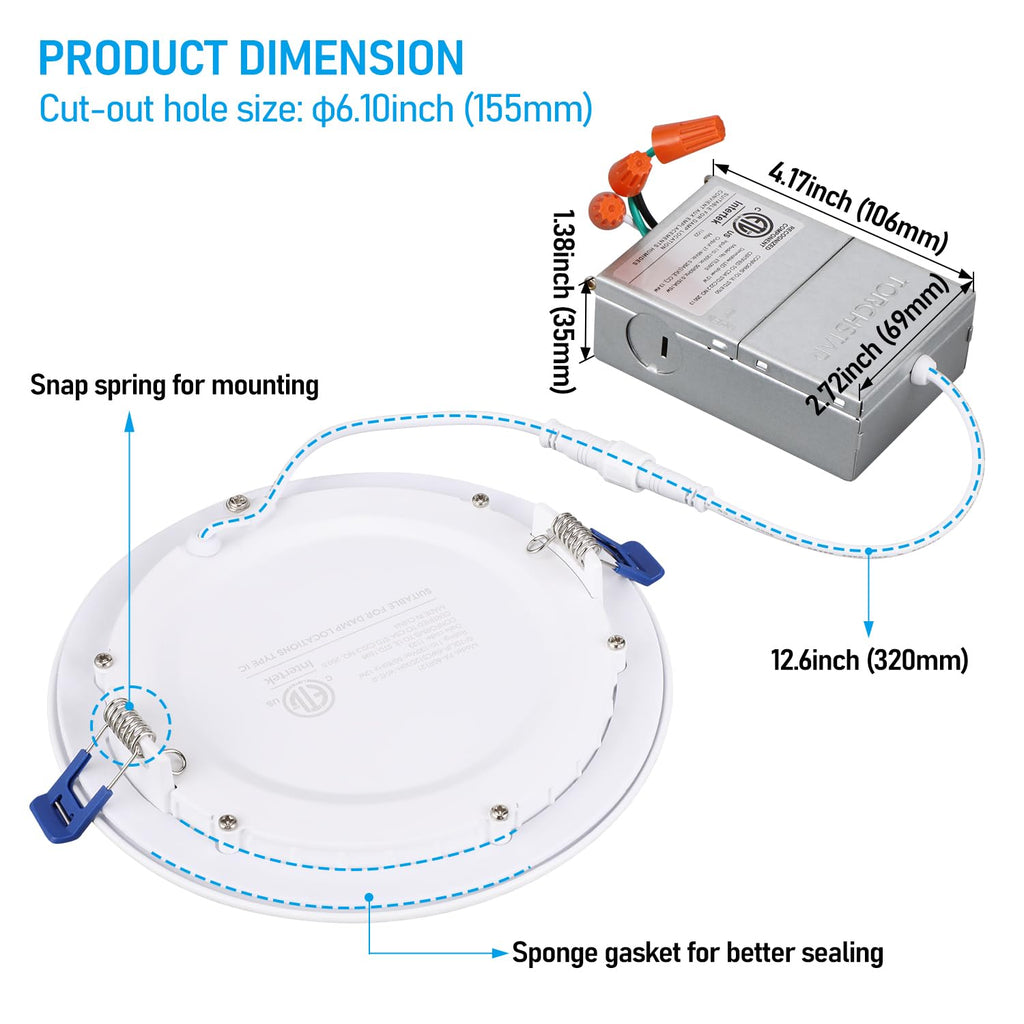 6 Inch Ultra-Thin LED Recessed Ceiling Light, CRI90