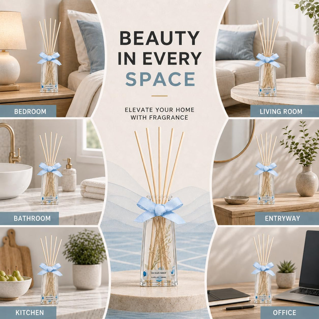 Ocean Mist Reed Diffuser, 3.4 fl oz Coastal Diffuser Home Decor
