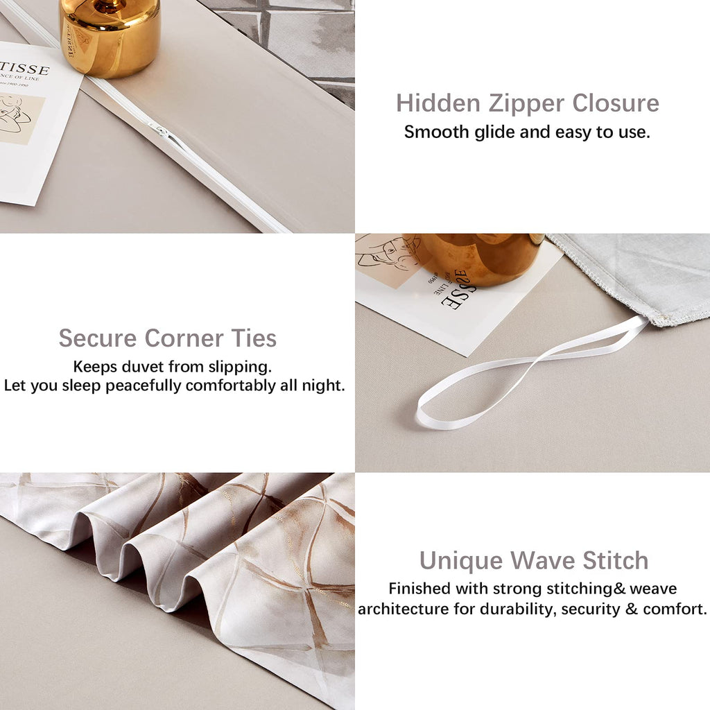 100% Egyptian Cotton Duvet Cover King, Gray Beige Geometric Pattern Comforter Cover Set Modern Abstract