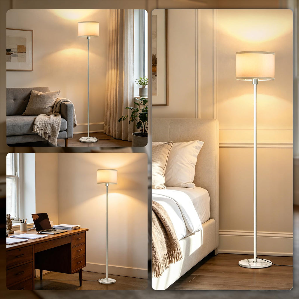63" Silver Floor Lamps, Standing Lamp with Marble Base