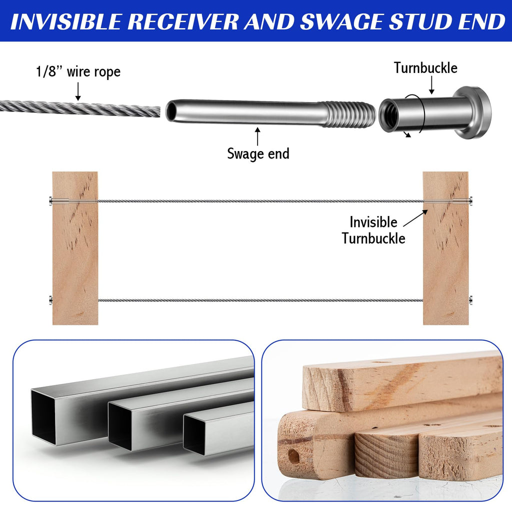 150 Pack 3/16" Stainless Steel Cable Railing Hardware Kit, Silver
