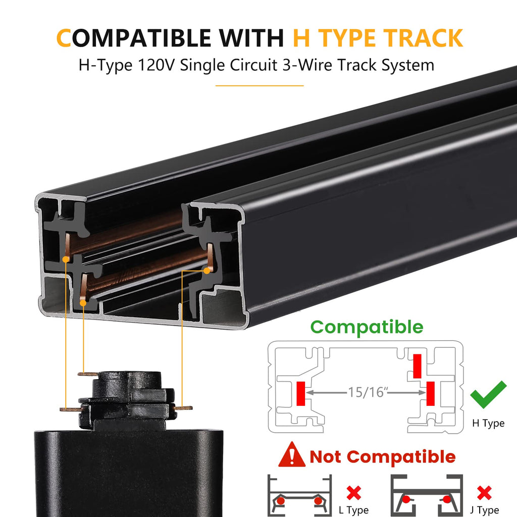 20W Dimmable LED Track Lighting Heads H Type, Black 6 Pack