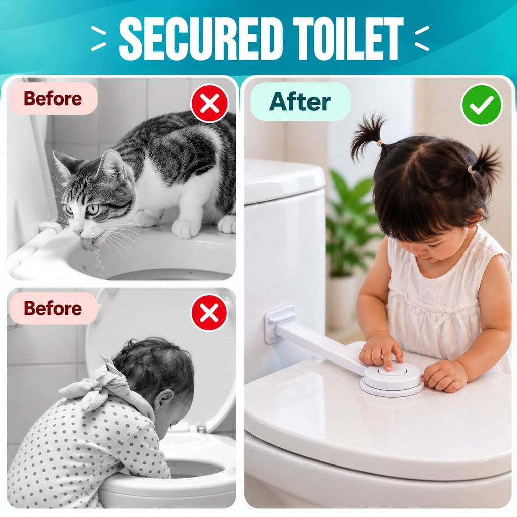 2 Pack Toilet Locks Baby Proof - Easy to Use Toilet Seat & Lid Lock Kit