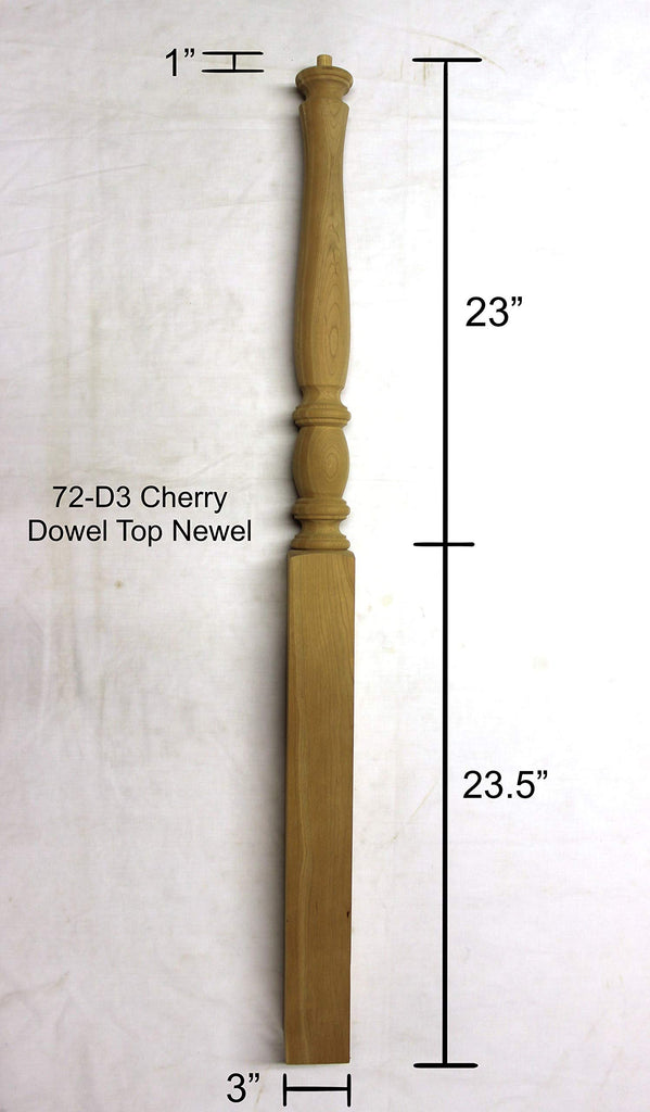 Cherry 72-D3 Dowel Top Stair Newel Post 3" x 3" x 47 1/2", 6701 Series