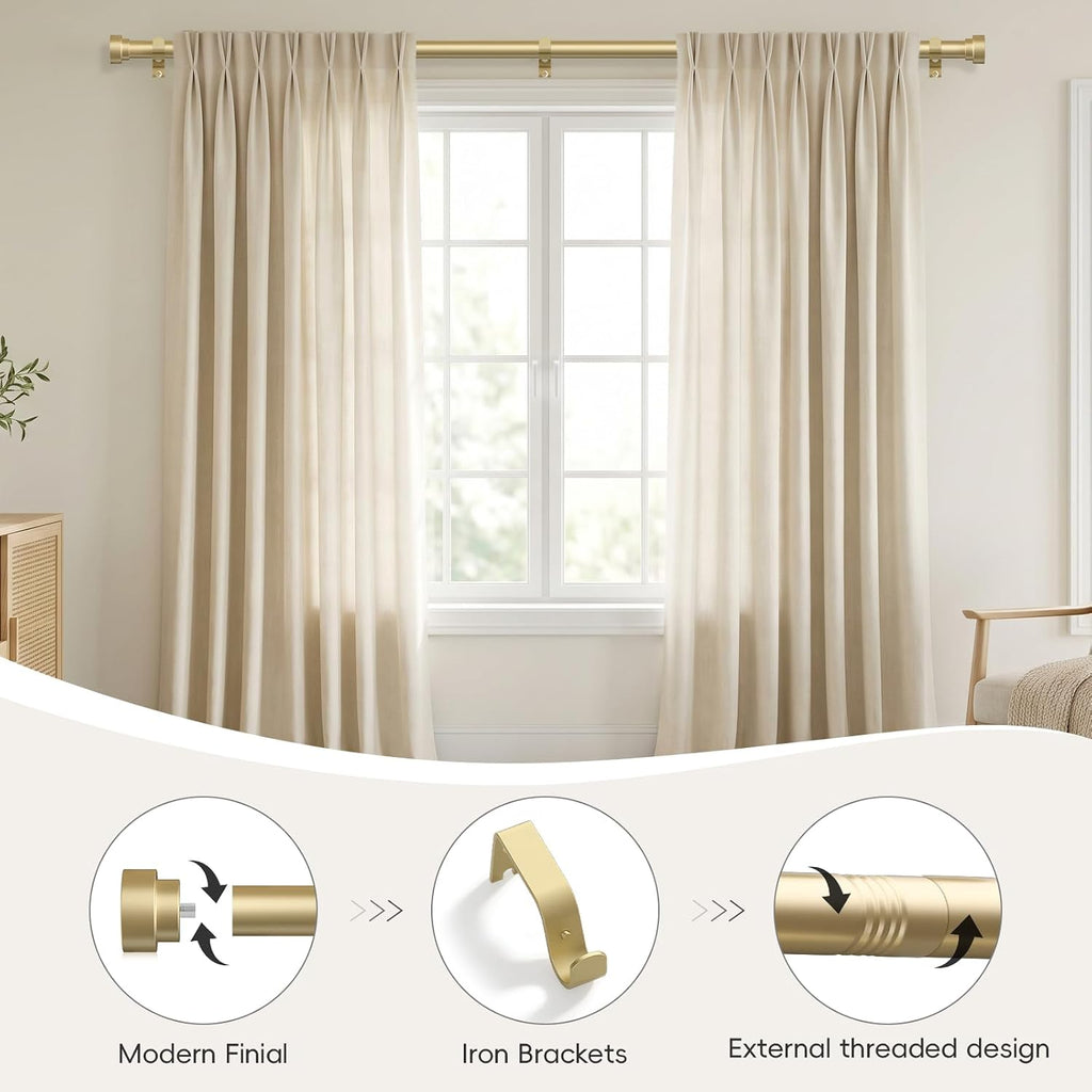 Gold Curtain Rods for Windows,1 Inch Heavy Duty Curtain Rods,Adjustable Modern Drapery Rod,Window