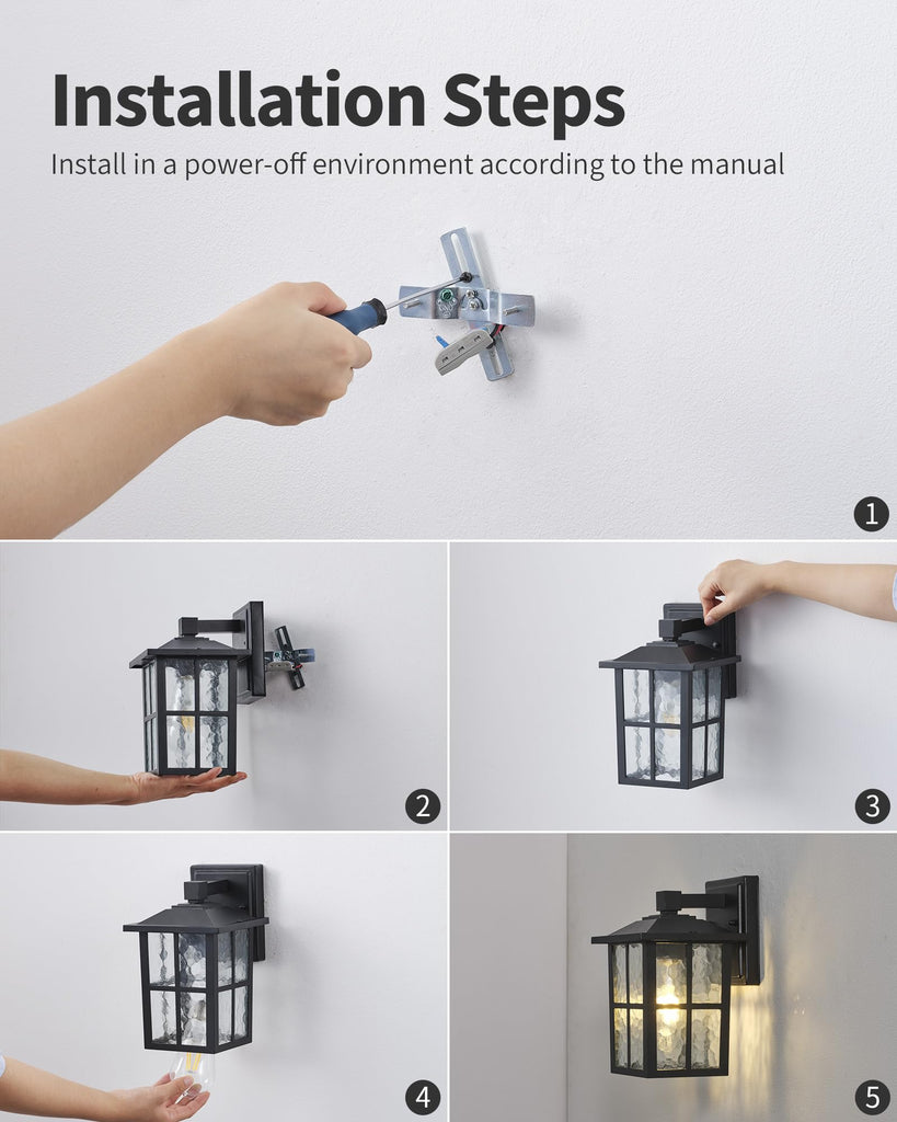 Black Outdoor Waterproof Modern Patio Wall Light Fixtures Set of 2