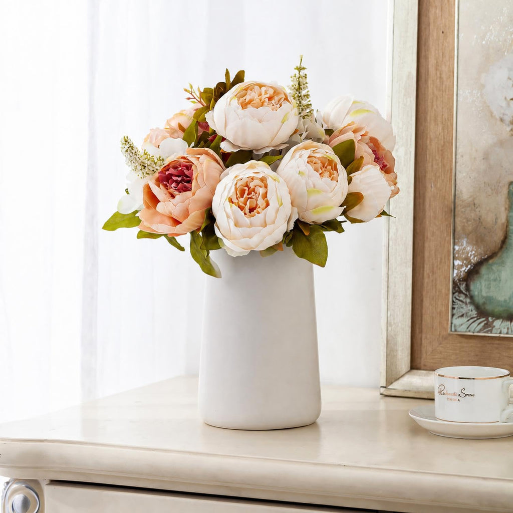Bee Silk Peony Bouquet with Ceramic Vase Included Large Size 14" Wedding Centerpiece Events Birthday Gift Bridal Baby