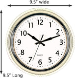 Bernhard Products Retro Wall Clock 9.5 Inch Cream Kitchen 50's Vintage Design Round Silent Non Ticking Quality Quartz