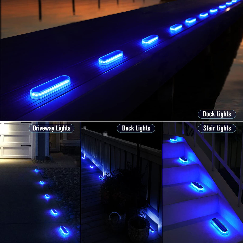 Solar Dock Deck Lights Outdoor 6Pcs Blue Solar Step Lights IP68 Waterproof
