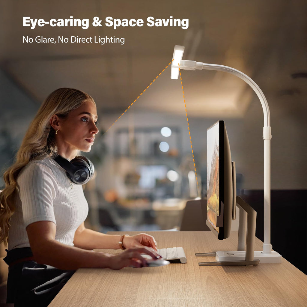 LED Desk Lamp with Base - Bright Dimmable Computer Lamp with Phone Holder, 24W Bendable Desk Light for Monitor