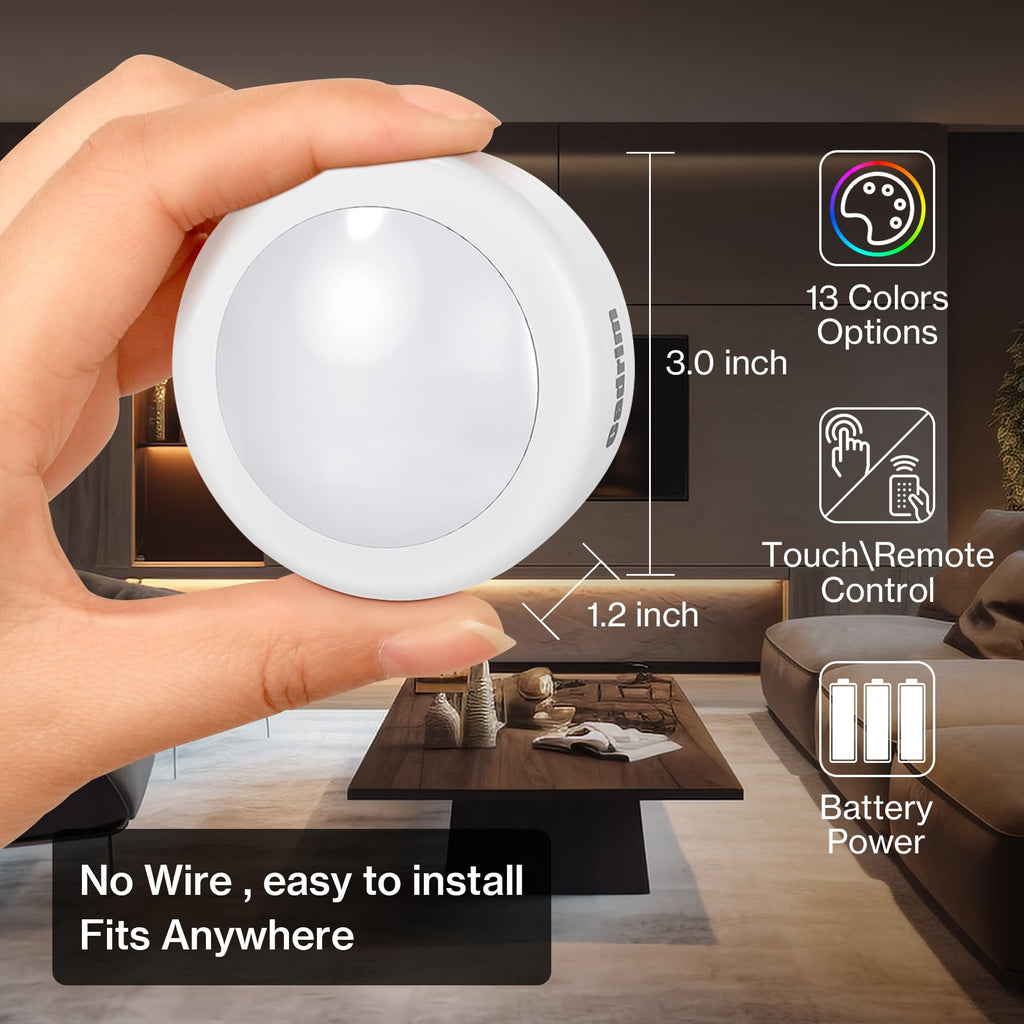 Puck Lights, 13 Colors Changeable LED Puck Lightings, LED Lamp, Under Cabinet Lamps, Under Cabinet Lighting with 2