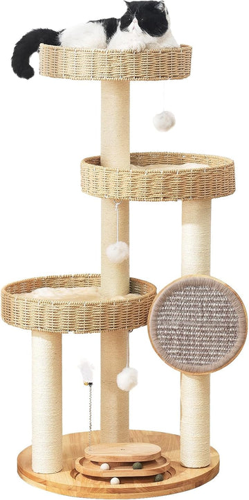 Cat Tree Tower for Large Cats, 48-Inch Solid Wood Cat Condo