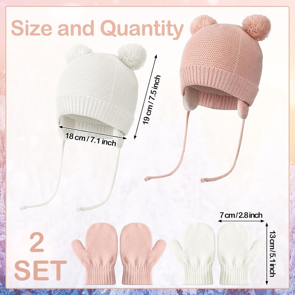 Unisex Winter Baby Toddler Hat Glove Set Warm Fleece Knitted Beanie Cap Beanie Mitten, 1-4 Years