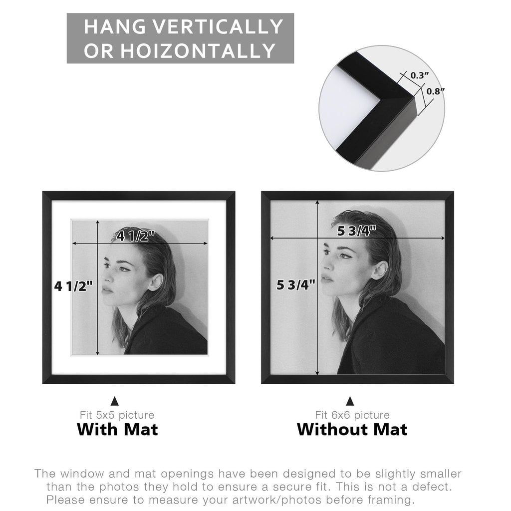 6x6 Black Aluminum Frame with White Mat, Real Glass