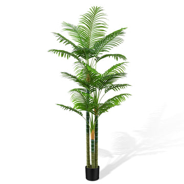 7ft Tall Golden Cane Artificial Tree Palm Outdoor, Large Artificial Plants Outdoor Faux Palm Tree with 3 Textured