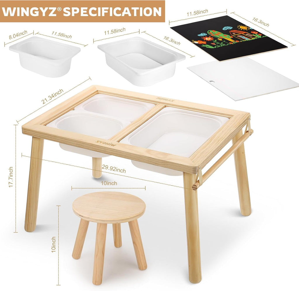 Sensory Table and 2 Chairs Set, Toddler Table with 3 Storage Bin FSC