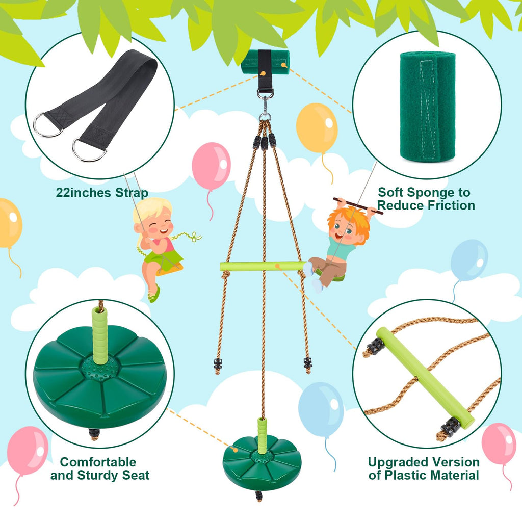 Disc Swing with Monkey Bars, Heavy Duty Tree Swing for Kids, Green