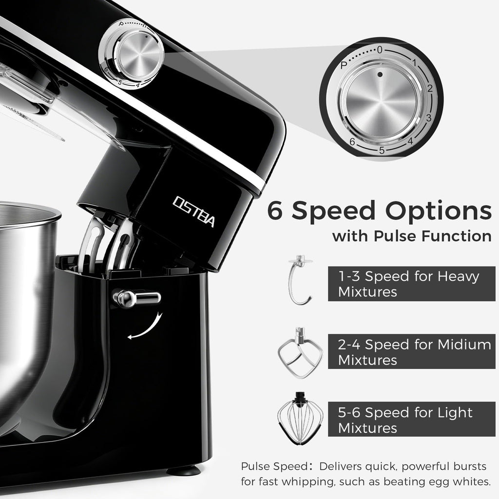 Stand Mixer, 6 Speed Tilt-Head Electric Kitchen Mixer with 6.3QT Bowl