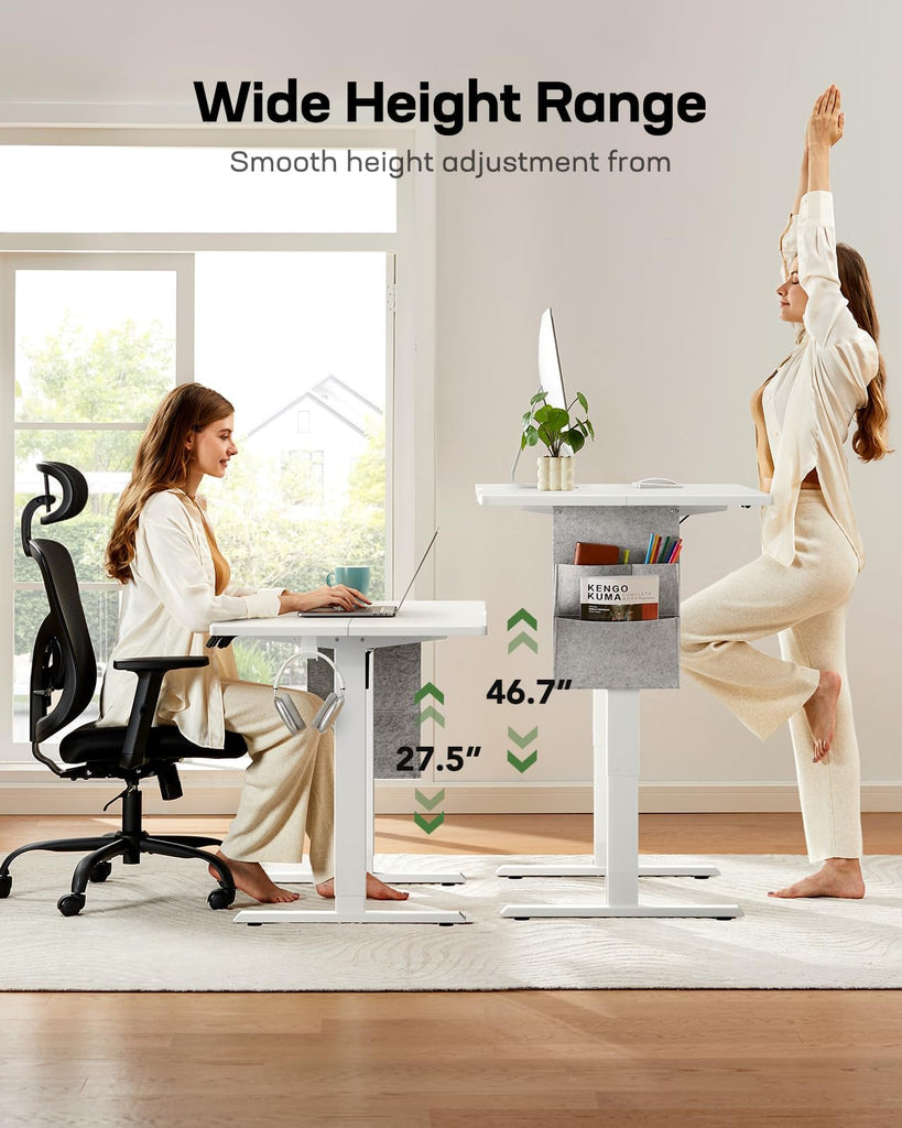 55x28 Electric Standing Desk - Adjustable Height Computer Desk with Memory Presets, Storage Bag & Cable Management &