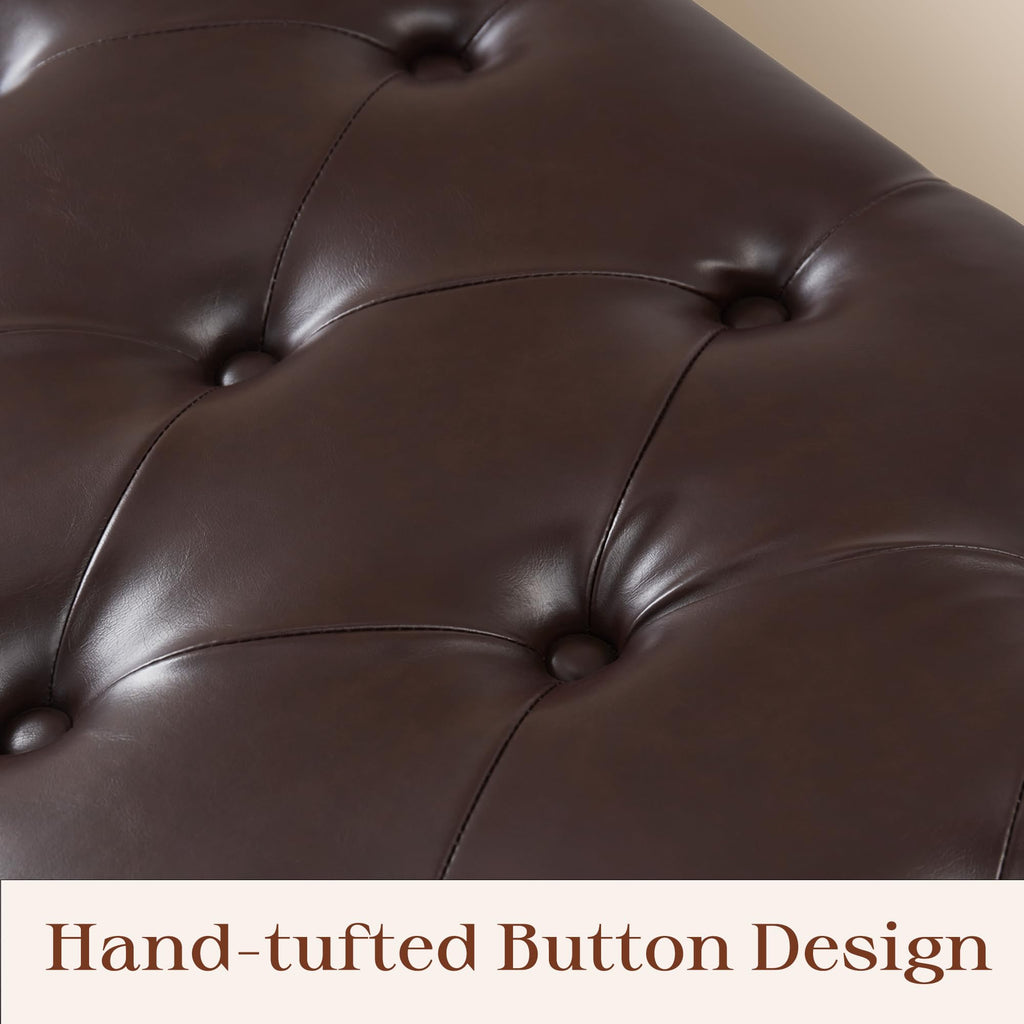 Ottoman with Storage, PU Leather Storage Bench(Dark Brown)