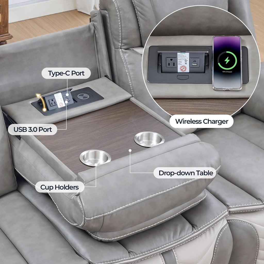 Power Electric Recliner Sofa Set with Bass Speakers, 2 Pieces Reclining Couch and Loveseat Sets with Wireless