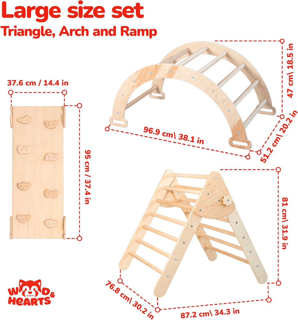Montessori Climbing Set for Kids Ages 2-8:Triangle, Arch and Ramp