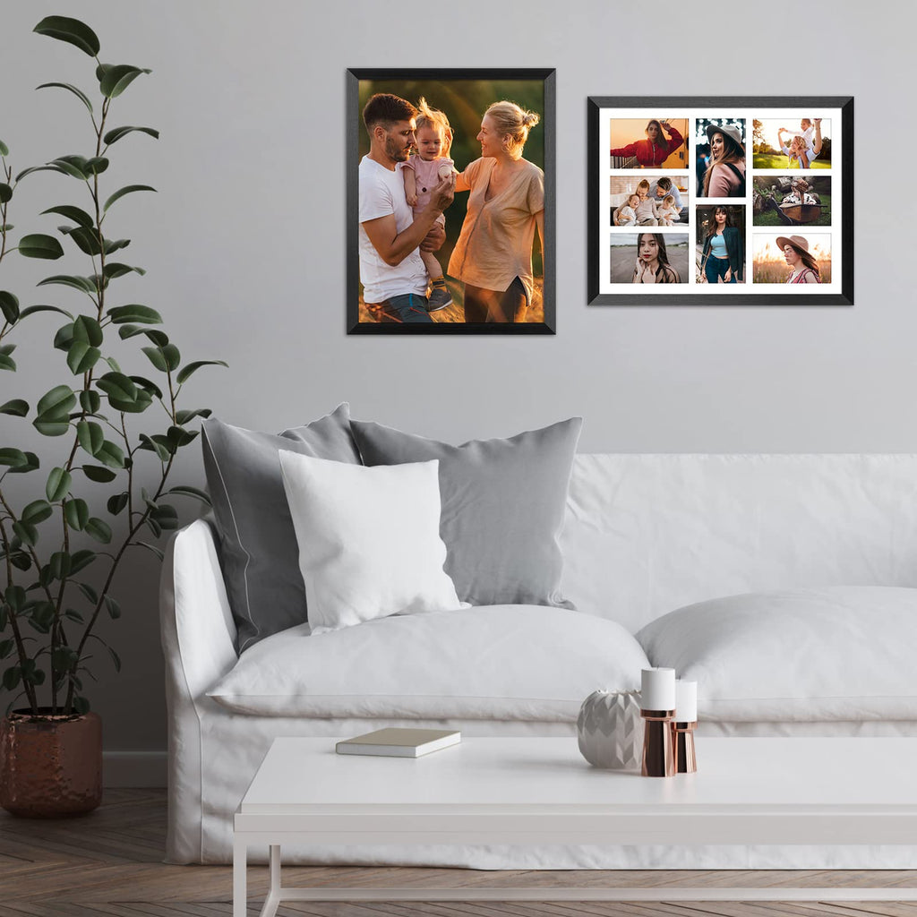 13x17 Collage Frame with 8 Openings 4X6 Pictures, Multiple Picture Frame with Mat, Wall or Tabletop Decor, Black Wood